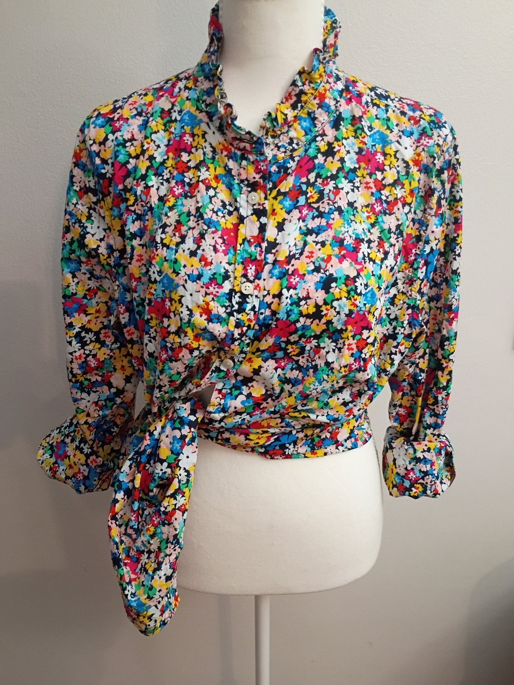 Talbots Multi-Color Floral Tie-Front Blouse